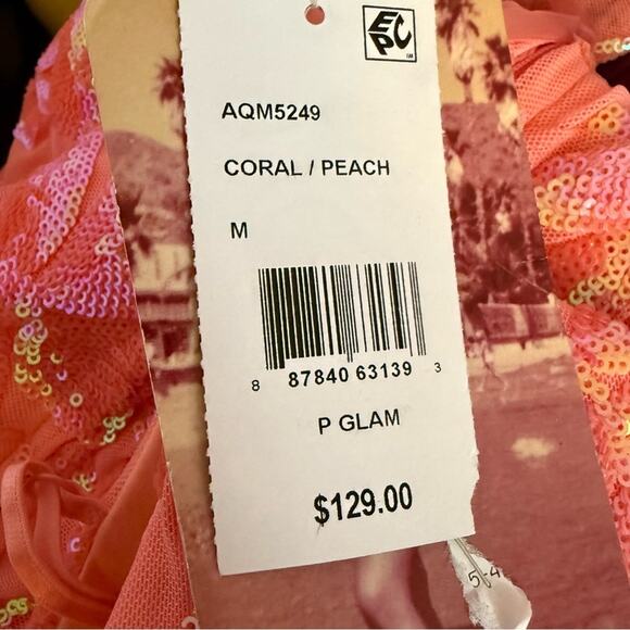 Emerald Sundae Juniors' Floral-Sequined Gown Coral/Peach Sz M NWT - Picture 8 of 10